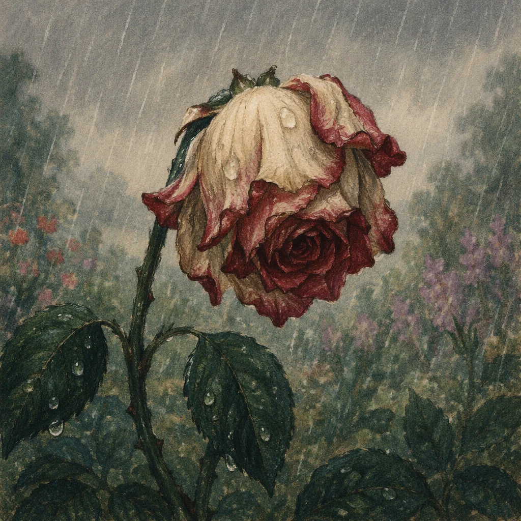 Wilting Rose in Gentle Rain