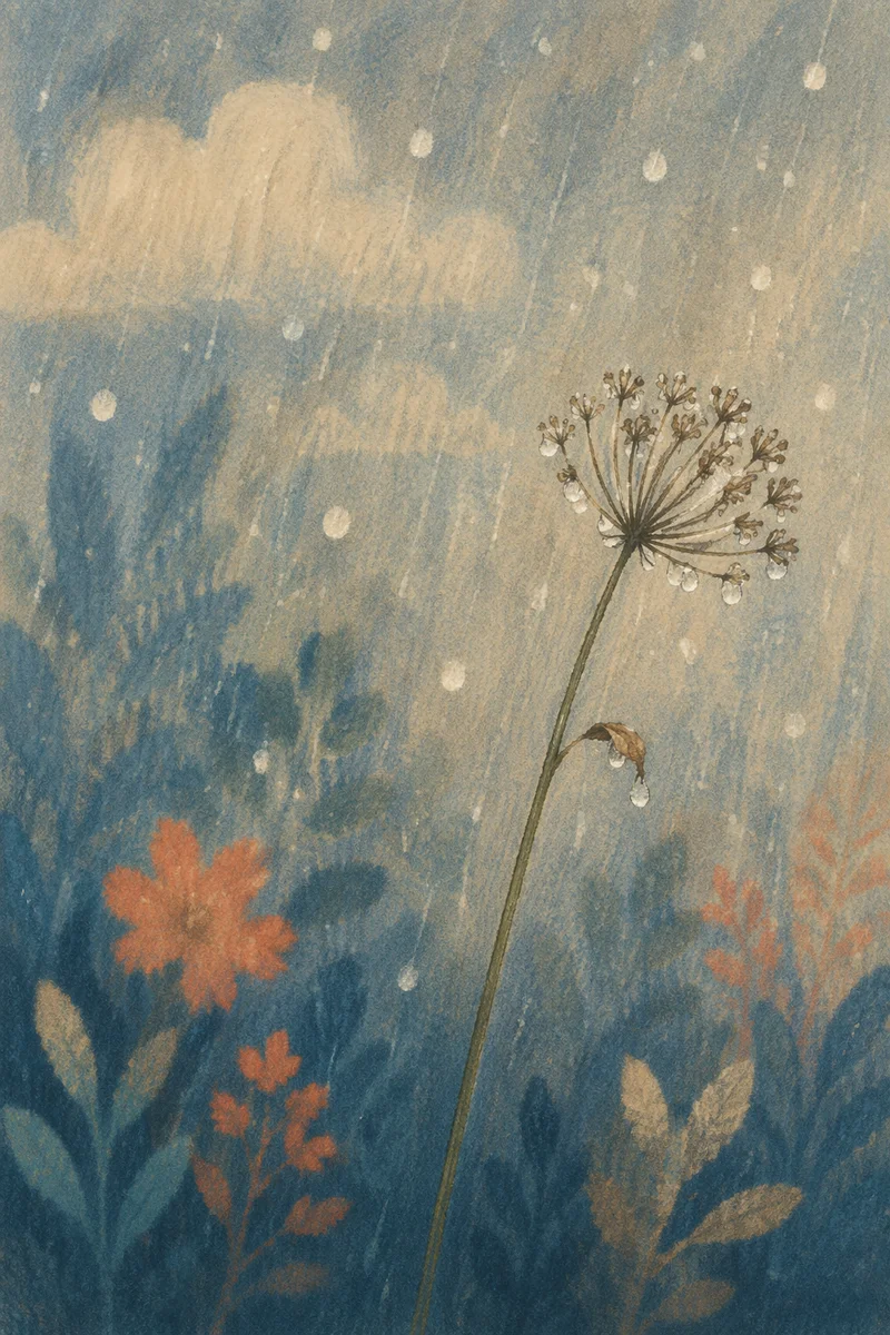 Wilting Wildflower in Cold Rain