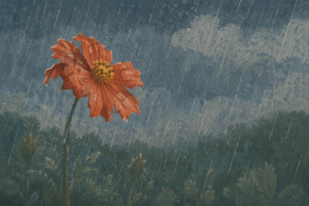 Wilting Orange Wildflower in Rain