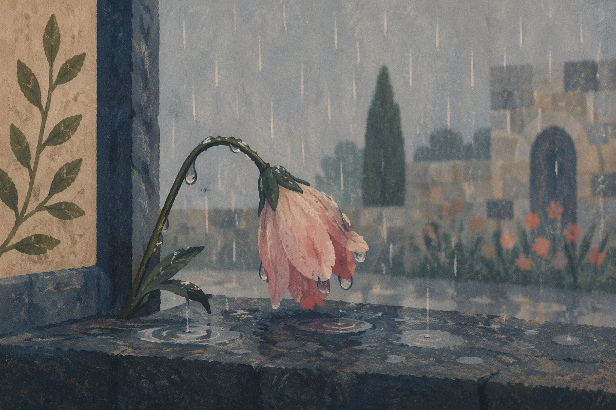 Wilting Pink Flower in Quiet Rain
