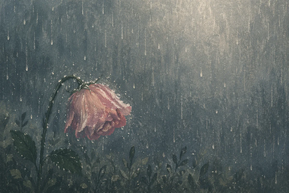 Wilting Rain-Soaked Flower in Quiet Grief