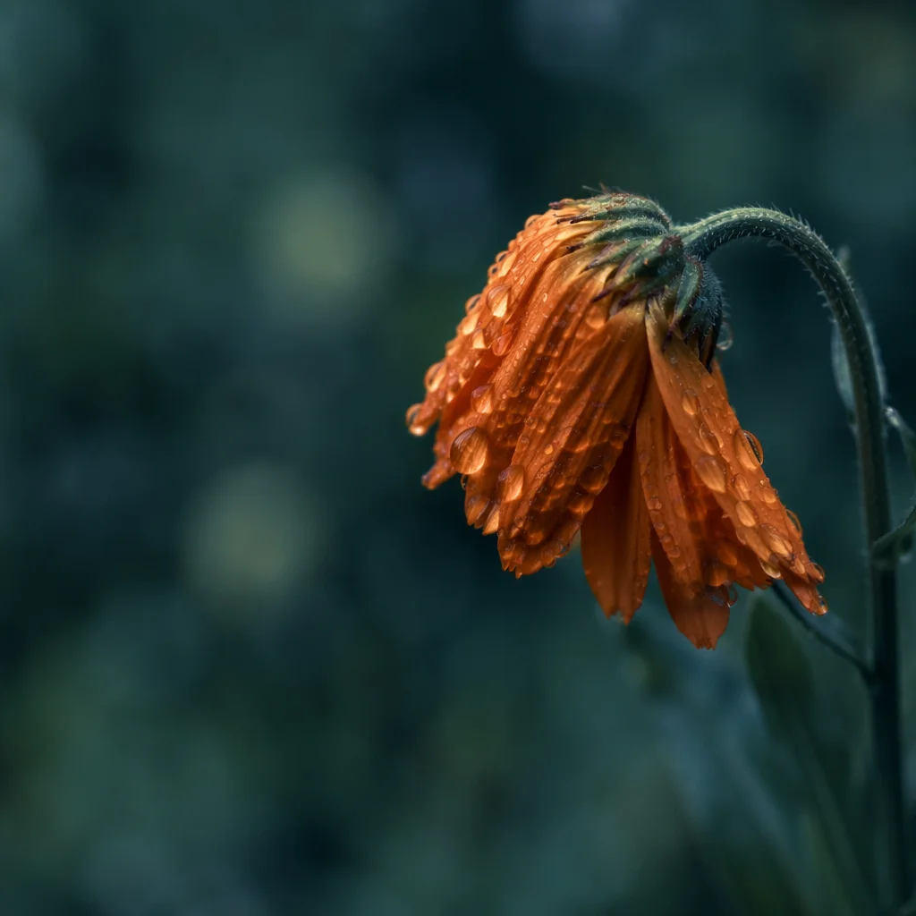 Wilting Orange Flower in Rain