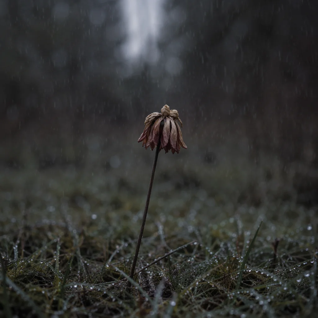 Wilting Flower in Rainy Meadow