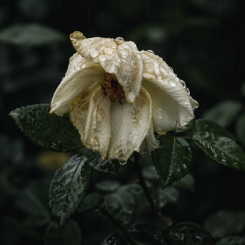 Wilting Cream Flower in Gentle Rain