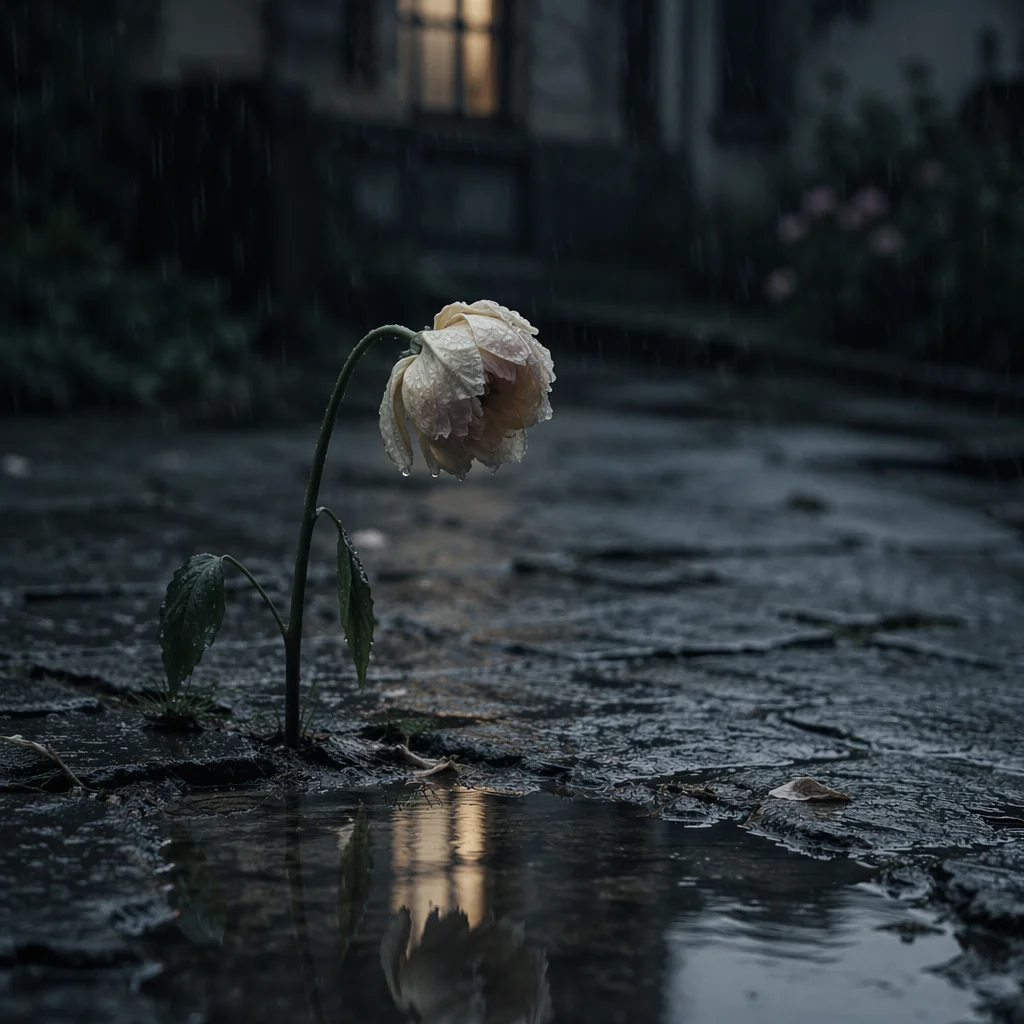 Wilting Flower in Rainy Courtyard