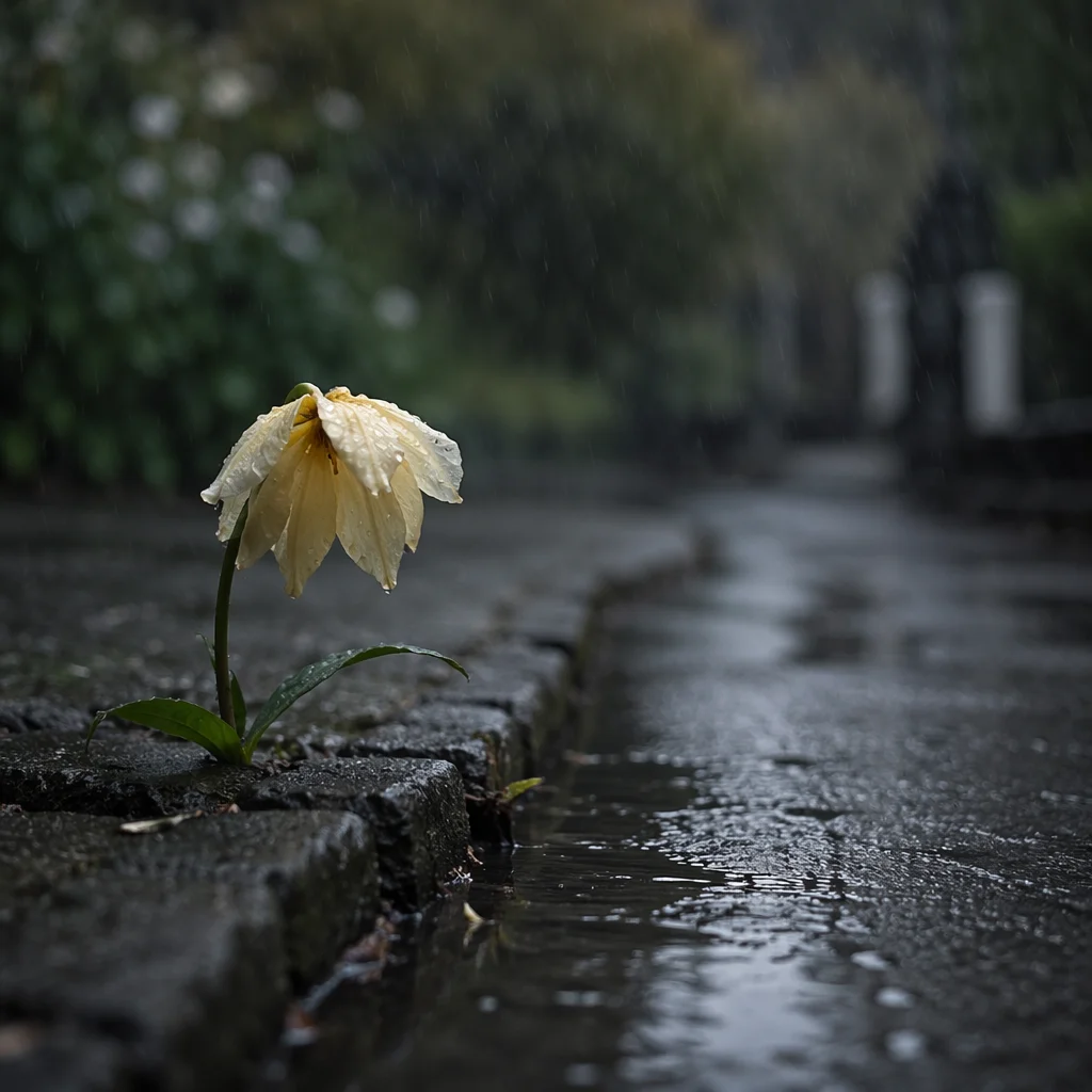 Wilting Flower in Rainy Solitude