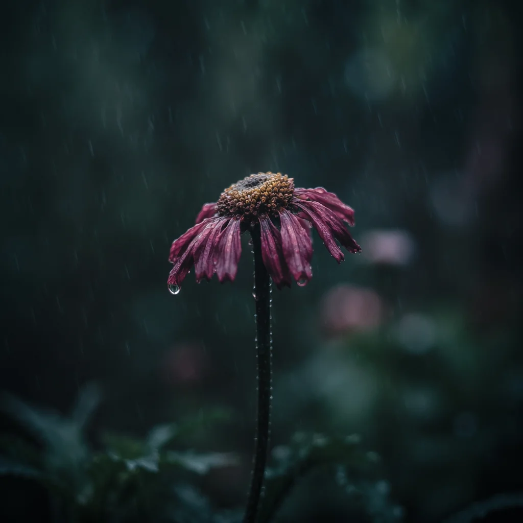 Wilting Flower in Rainy Solitude