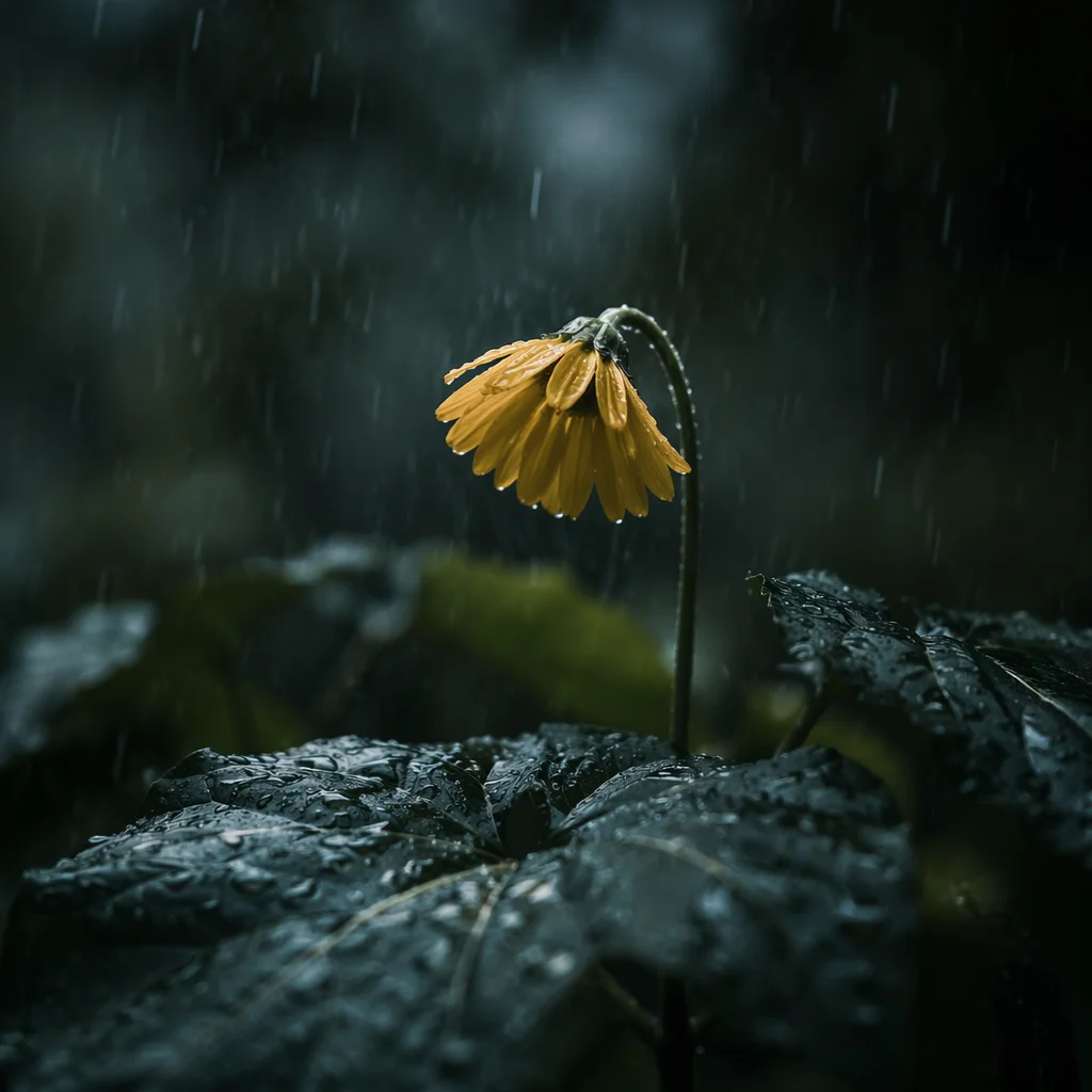 Wilting Yellow Flower in Quiet Rain