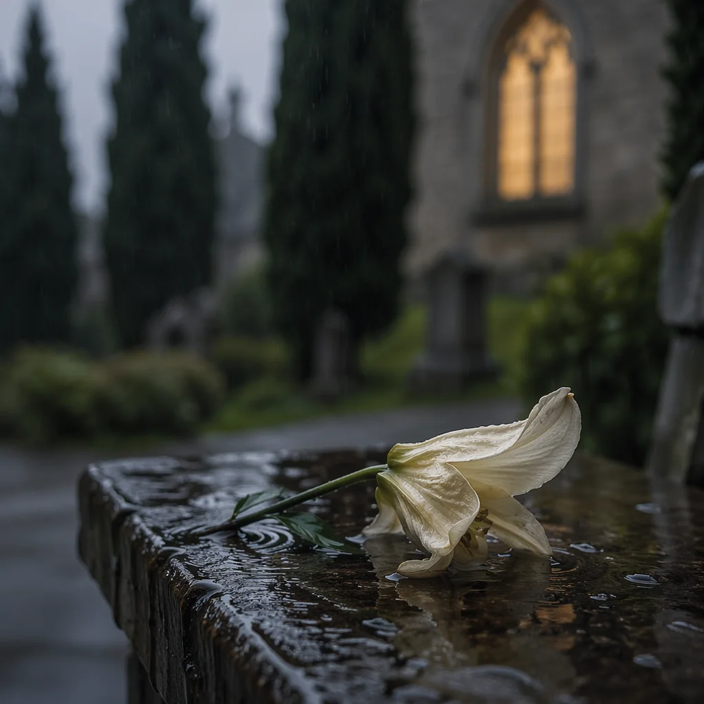 Wilting Lily in Rain by Chapel Garden