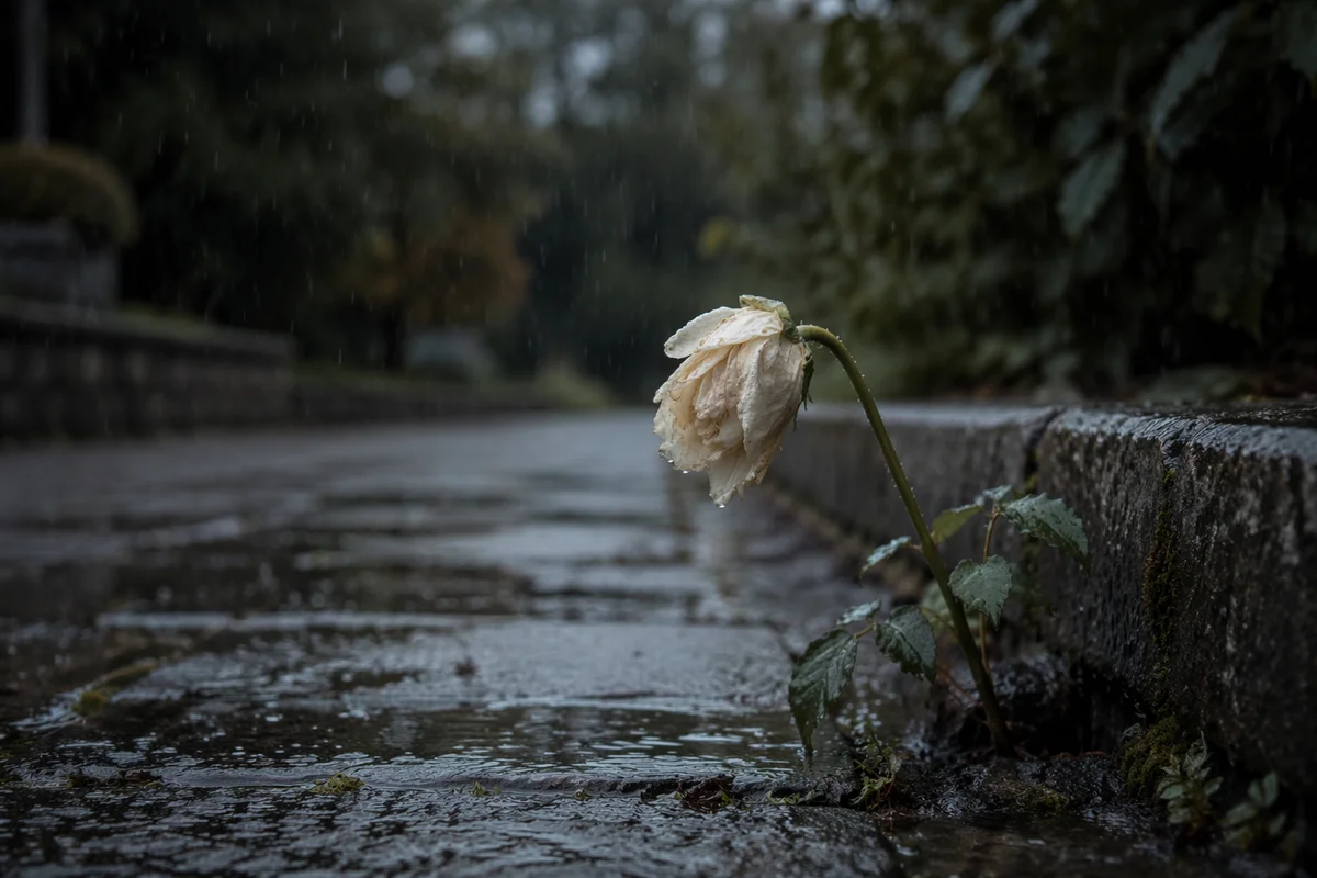 Wilting Flower in Rainy Solitude