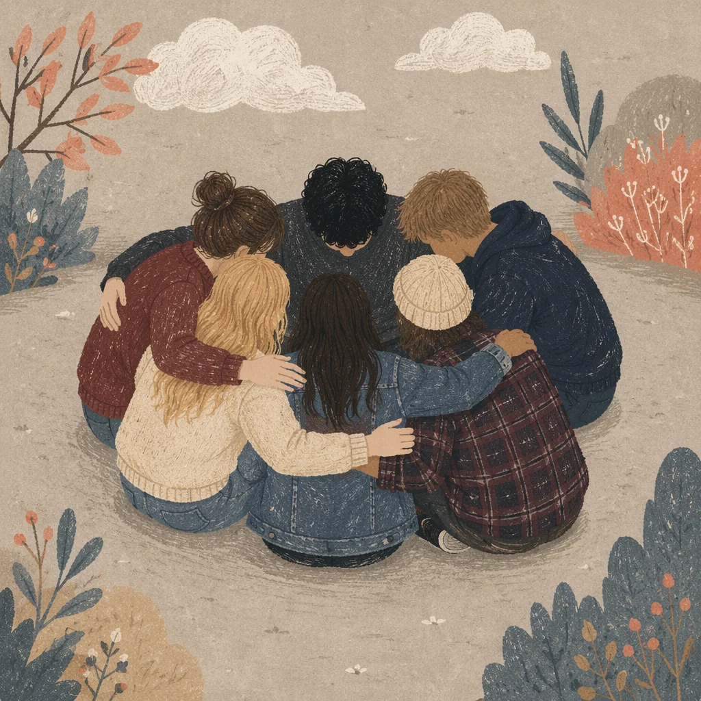 Friends Group Hug in Support Circle