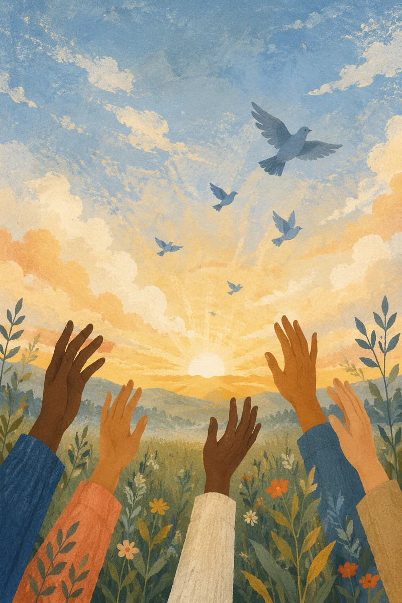 Hands Raised to Morning Sky Freedom
