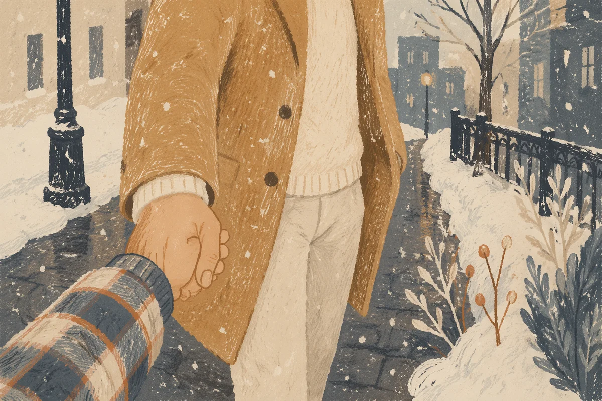 Couple Holding Hands Through Winter Storm