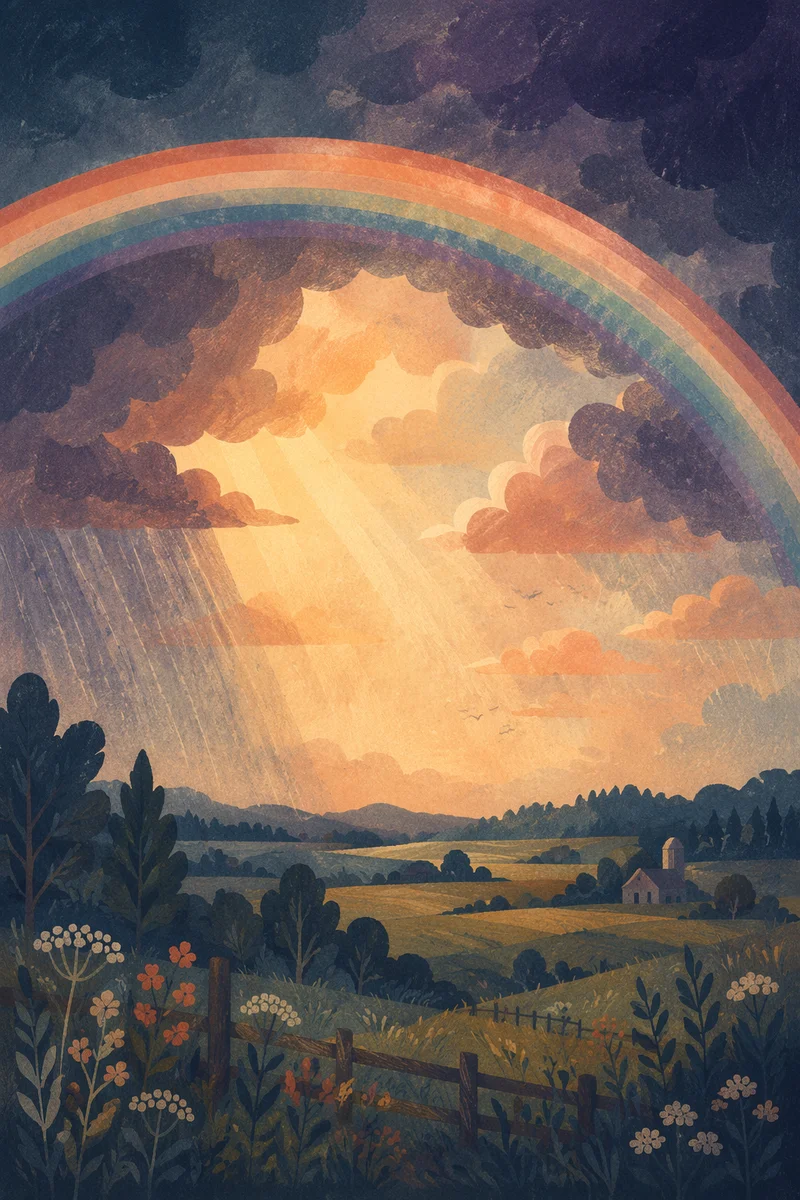 Rainbow Sunrise Over Storm Cleared Fields