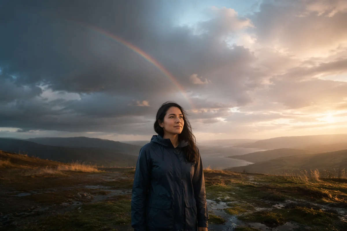 Woman on Hill After Storm Sunrise