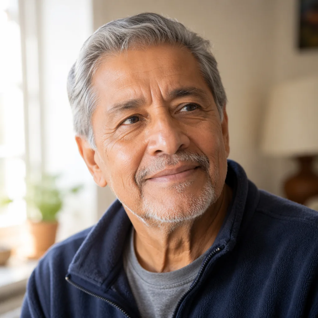 Hopeful Elderly Man by Sunlit Window