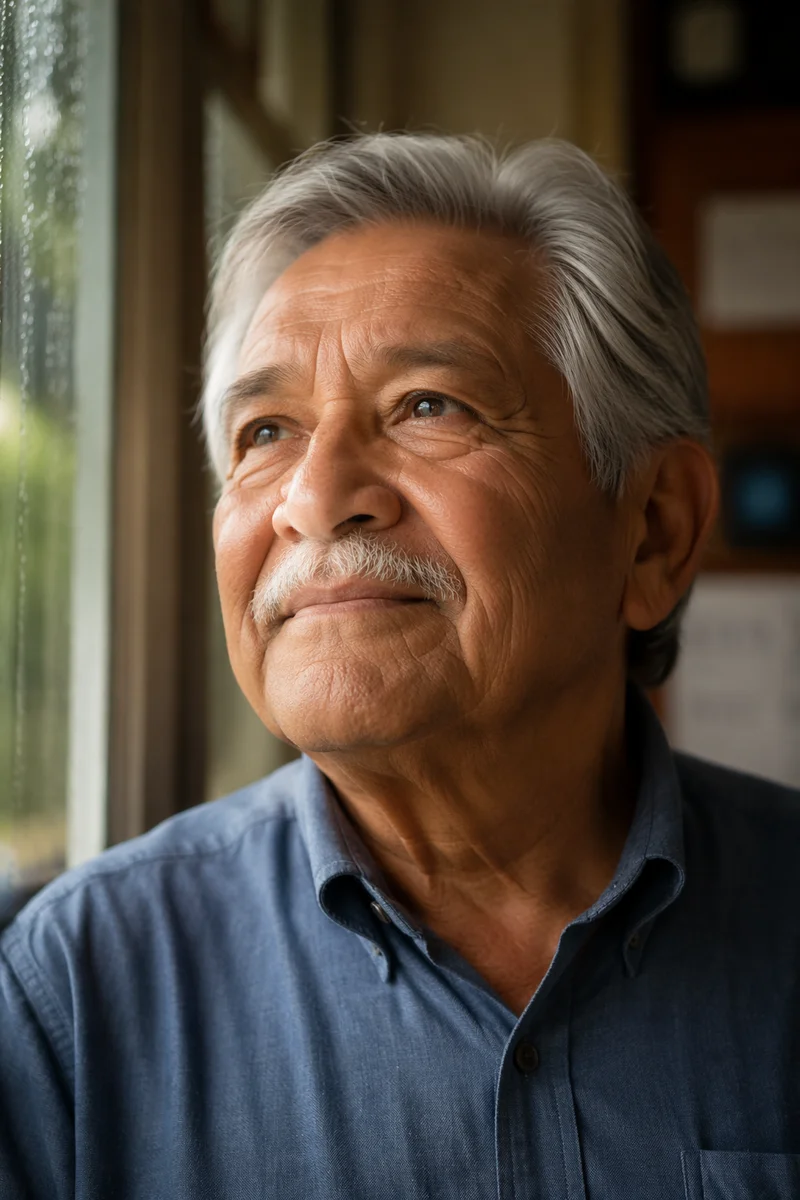 Hopeful Elderly Man by Window Light
