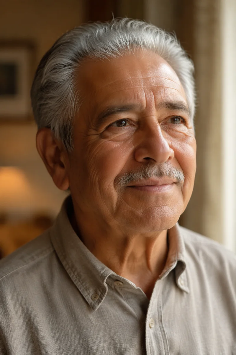 Hopeful Elderly Man by Sunlit Window
