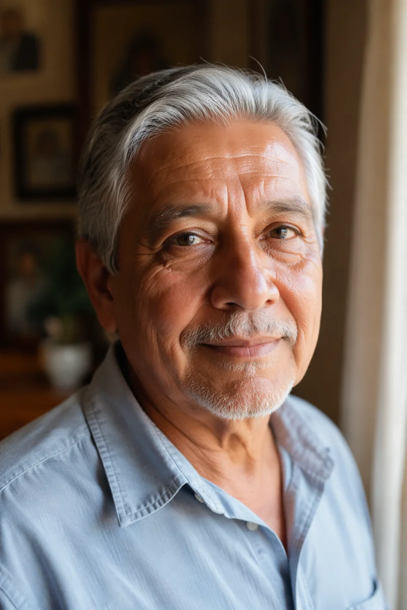 Hopeful Elderly Man by Sunlit Window