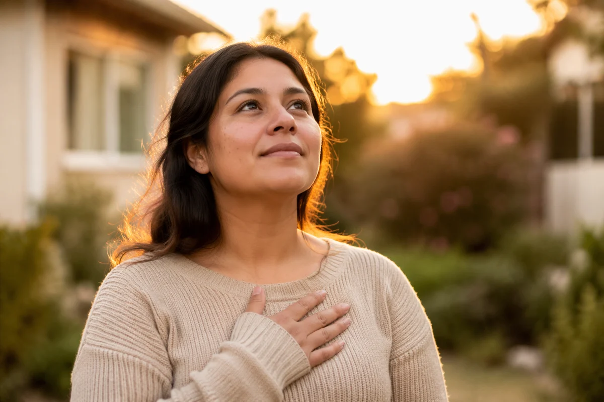 Hopeful Young Mother Looking Toward Sky
