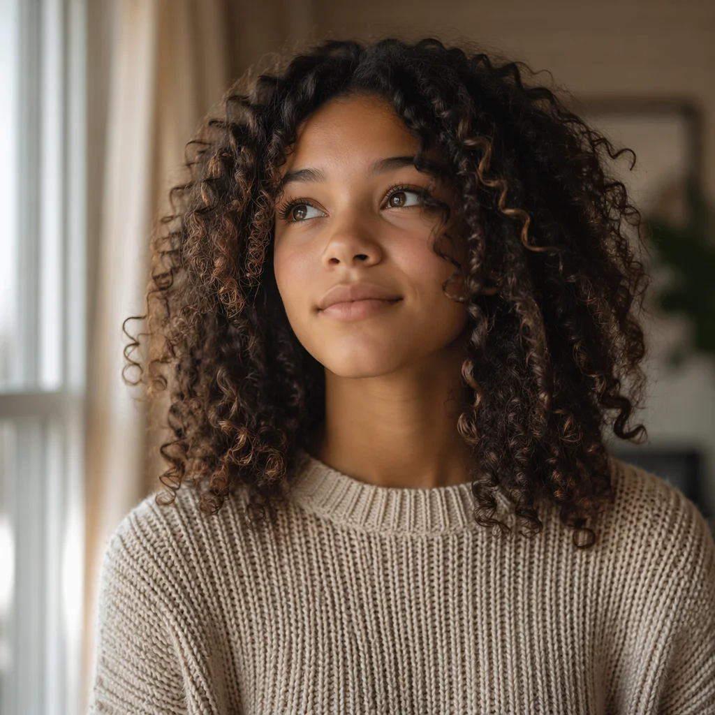 Hopeful Teen Girl by Sunlit Window