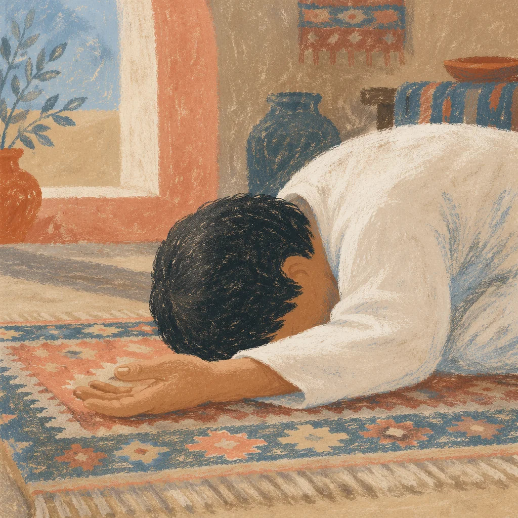 Humble Bowed Figure in Gentle Window Light