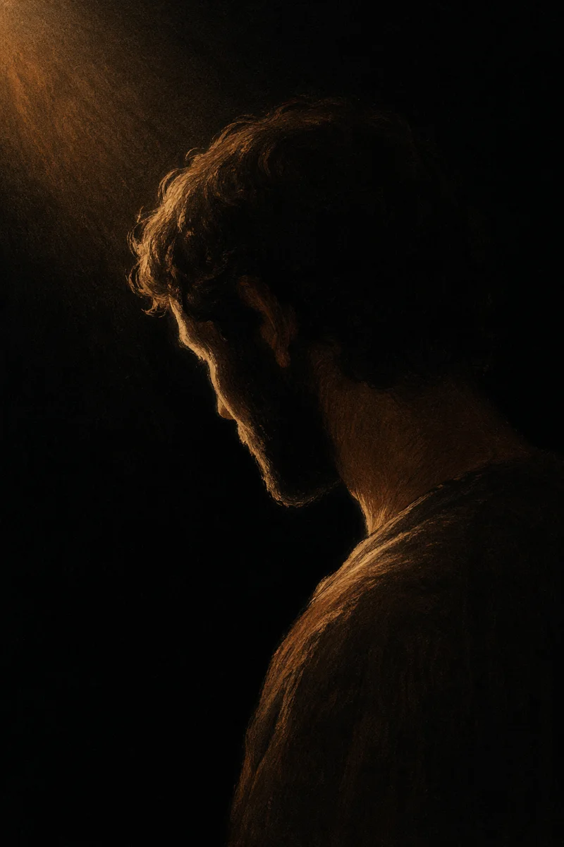 Humble Bowed Head in Gentle Amber Light