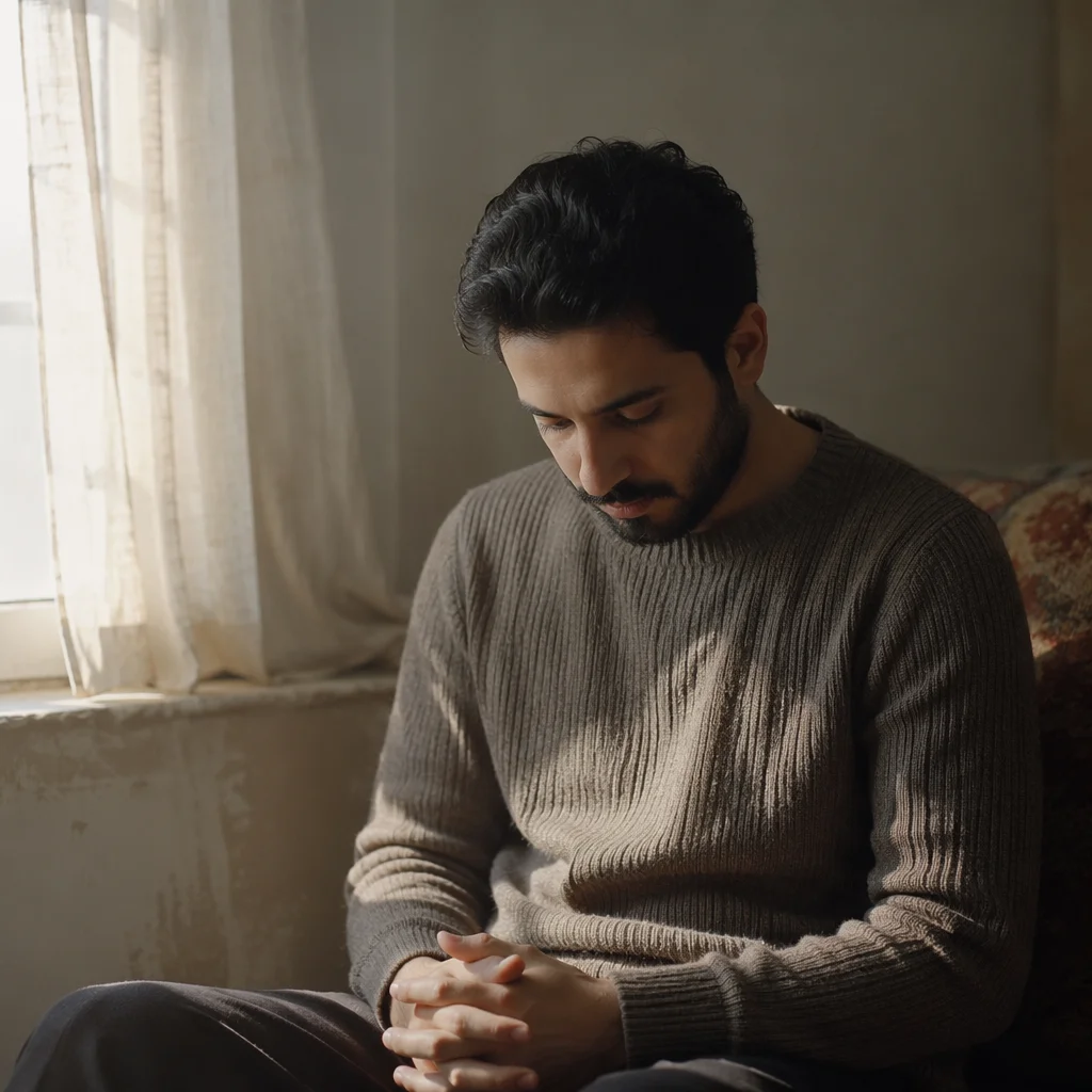 Young Man Bowed by Window Light