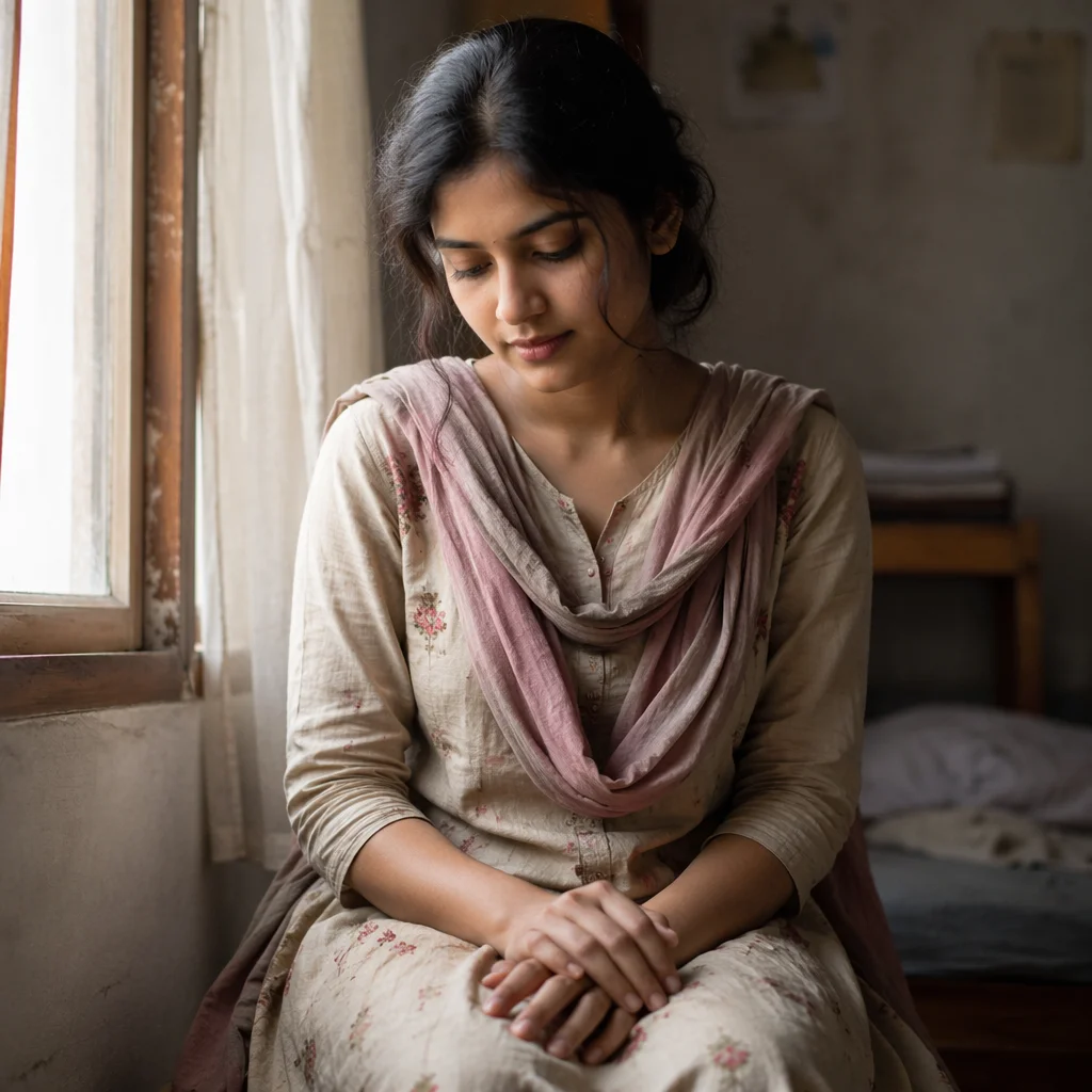 Young Woman by Window in Reflection