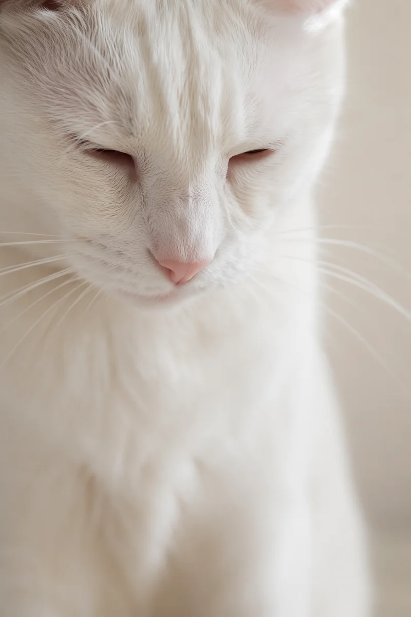 Humble White Cat in Gentle Window Light