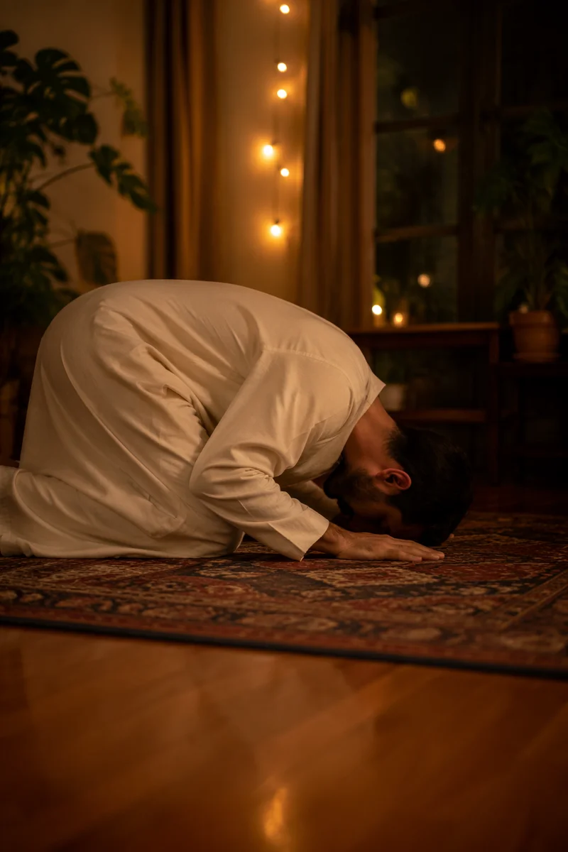 Humble Bowed Prayer in Gentle Light