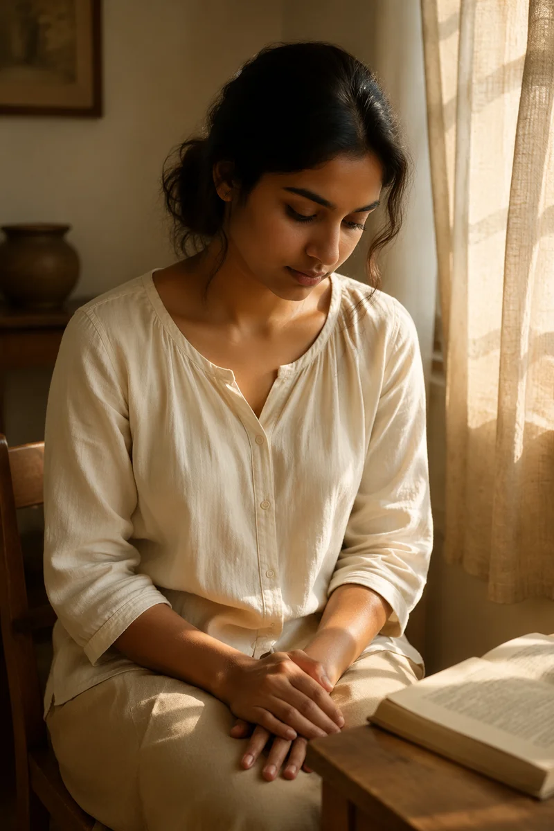 Young Woman Bowed by Window Light