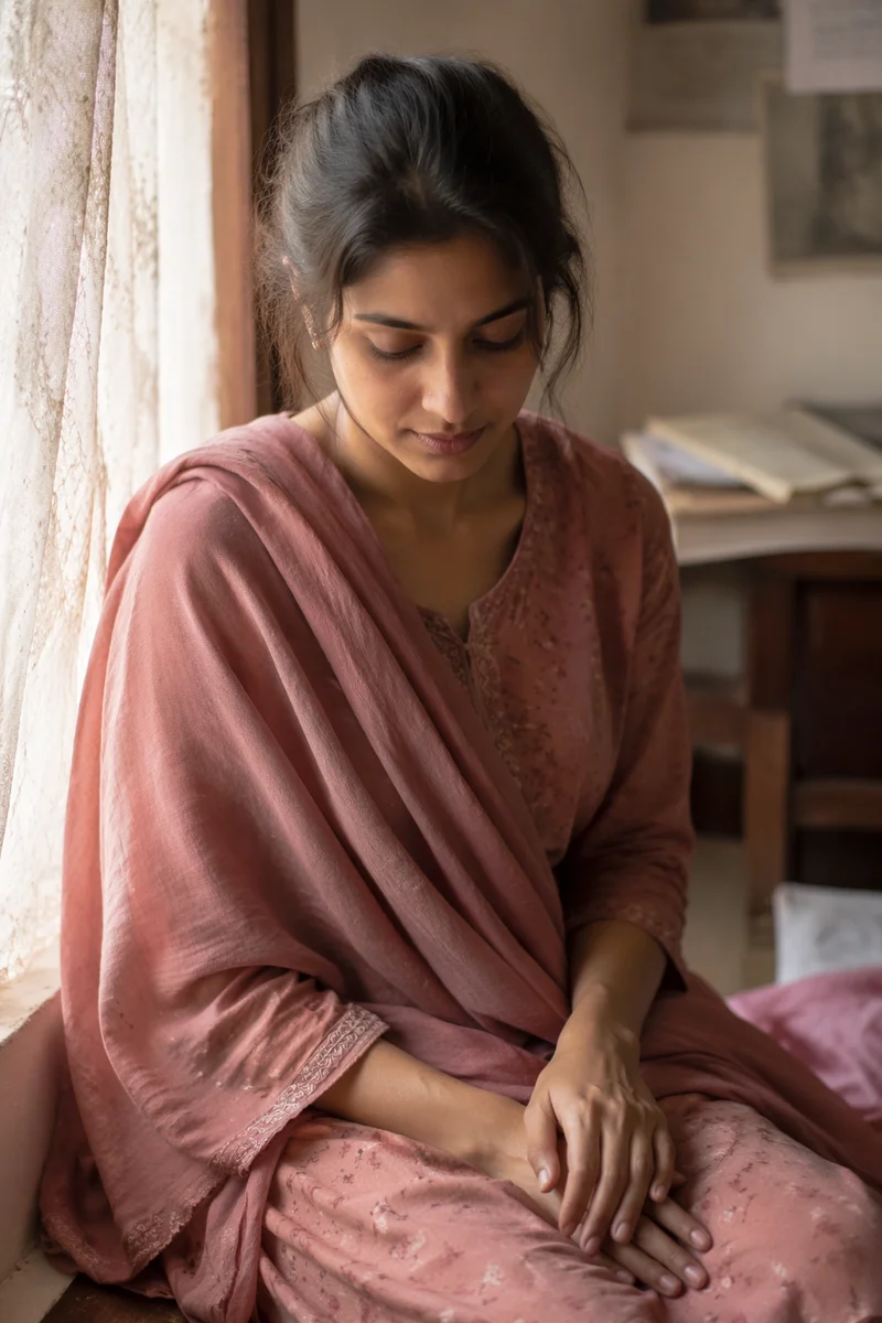Young Woman by Window in Reflection