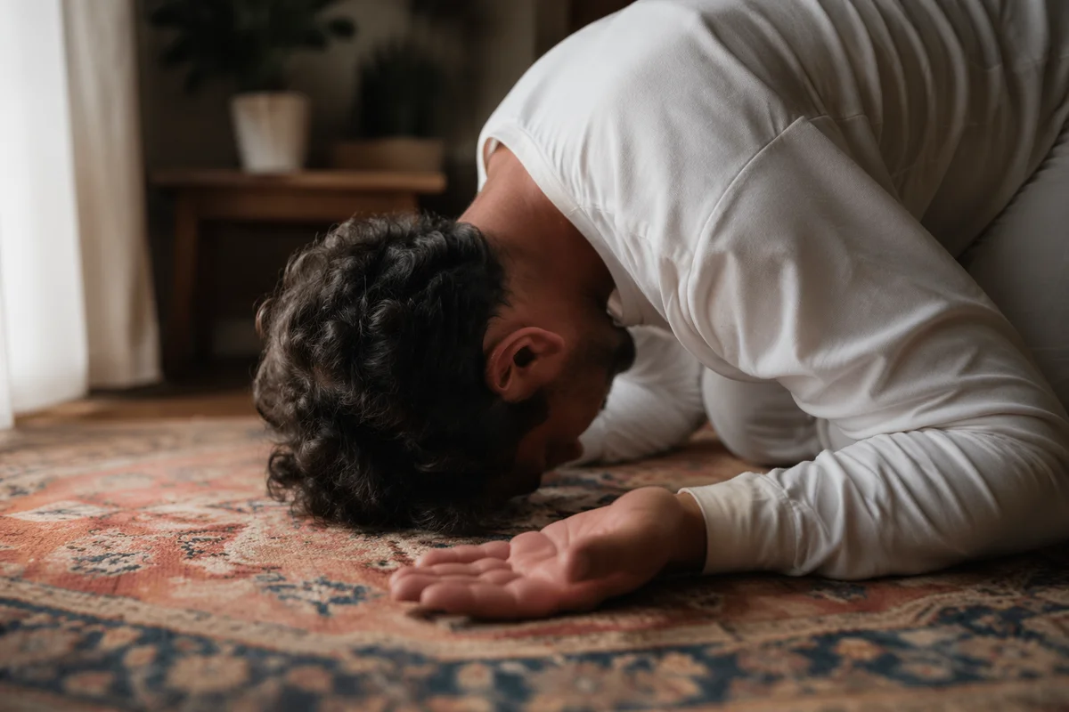 Humble Prayer Bowed in Gentle Window Light
