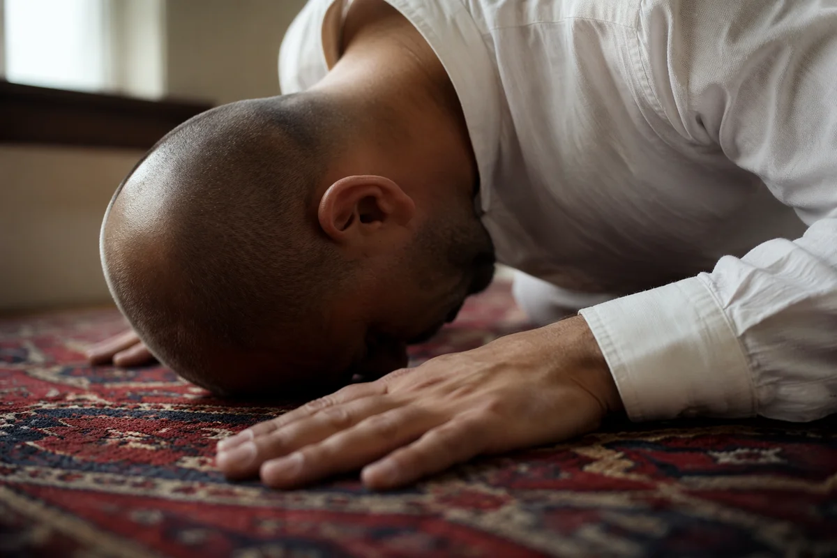 Humble Prayer on Red Woven Rug