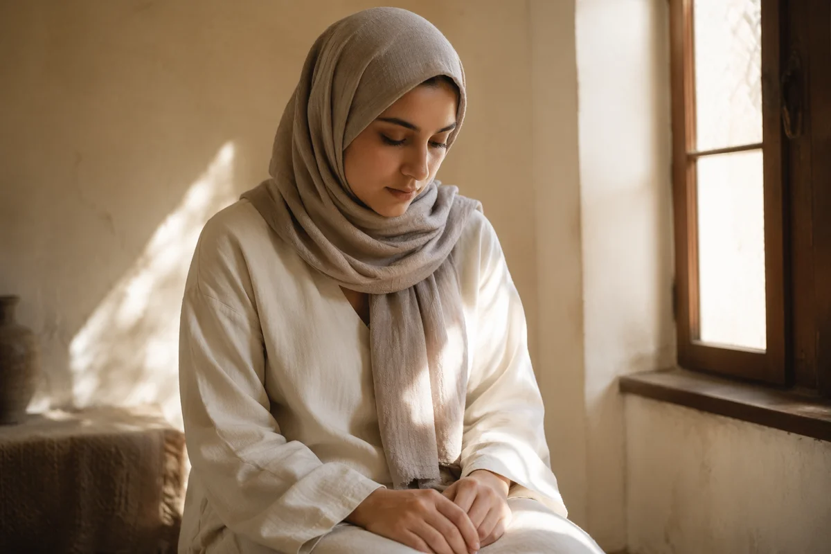 Young Woman Bowed by Sunlit Window