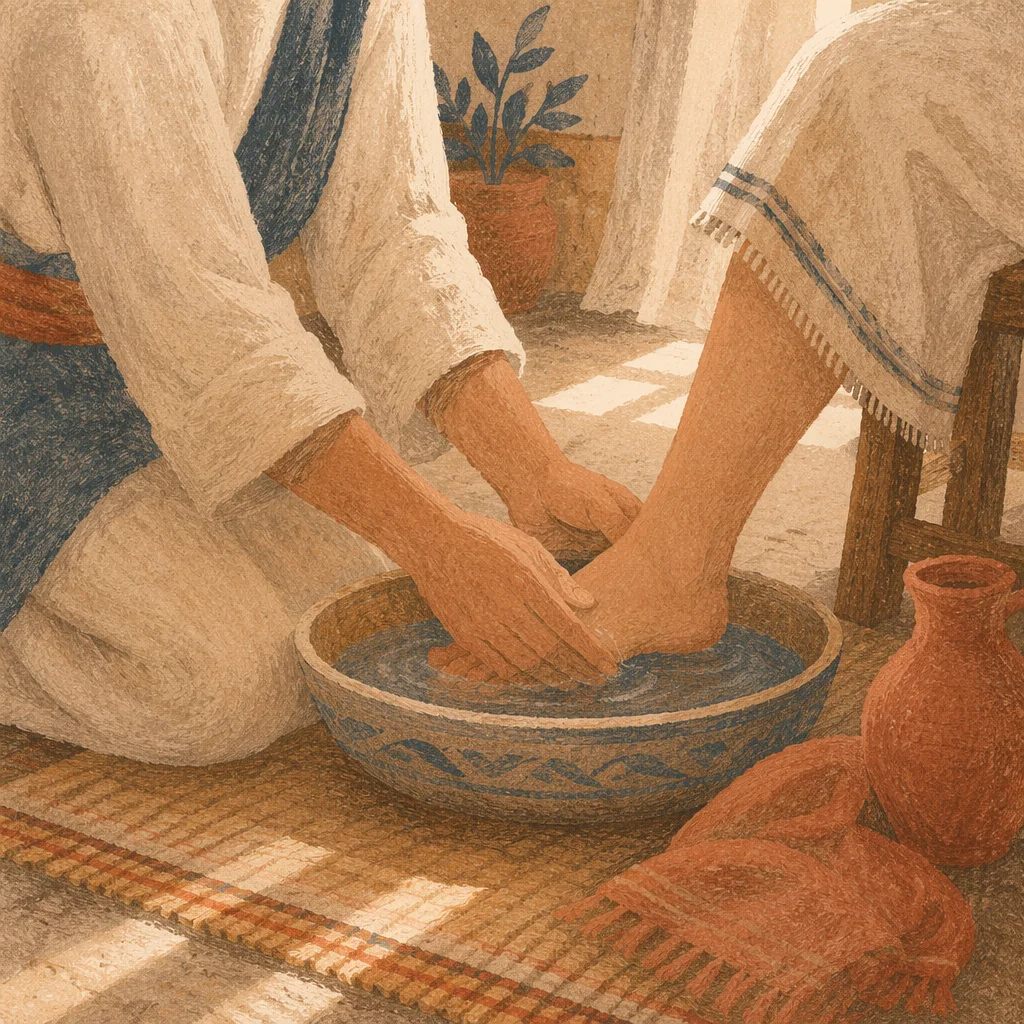 Humble Foot Washing in Morning Light