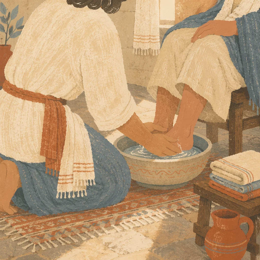 Humble Foot Washing in Quiet Morning Light