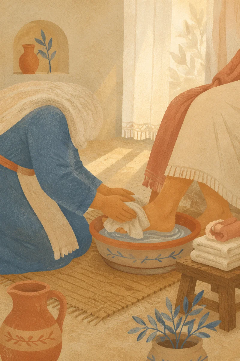 Humble Foot Washing in Morning Light