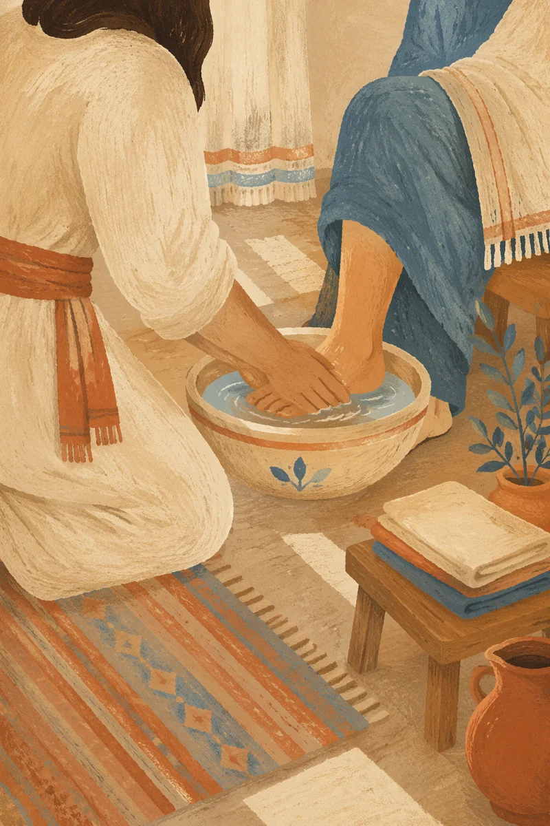 Humble Foot Washing in Quiet Morning Light