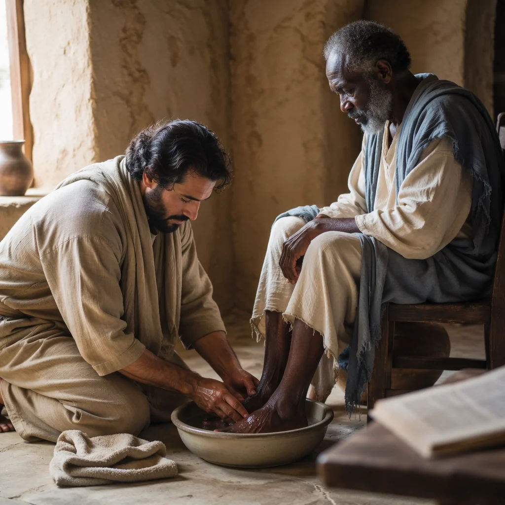 Man Washing Elderly Man's Feet Indoors