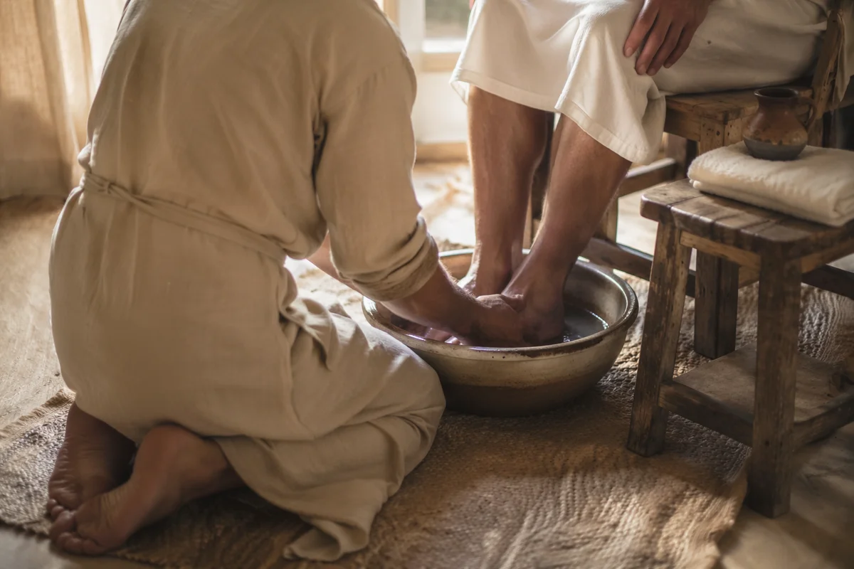 Humble Foot Washing in Morning Light