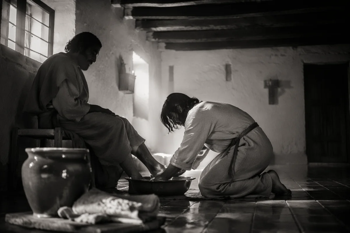 Humble Foot Washing in Quiet Reverence