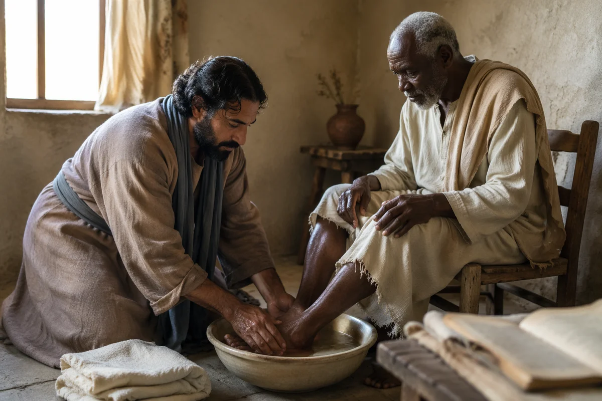 Man Washing Elderly Man's Feet Indoors