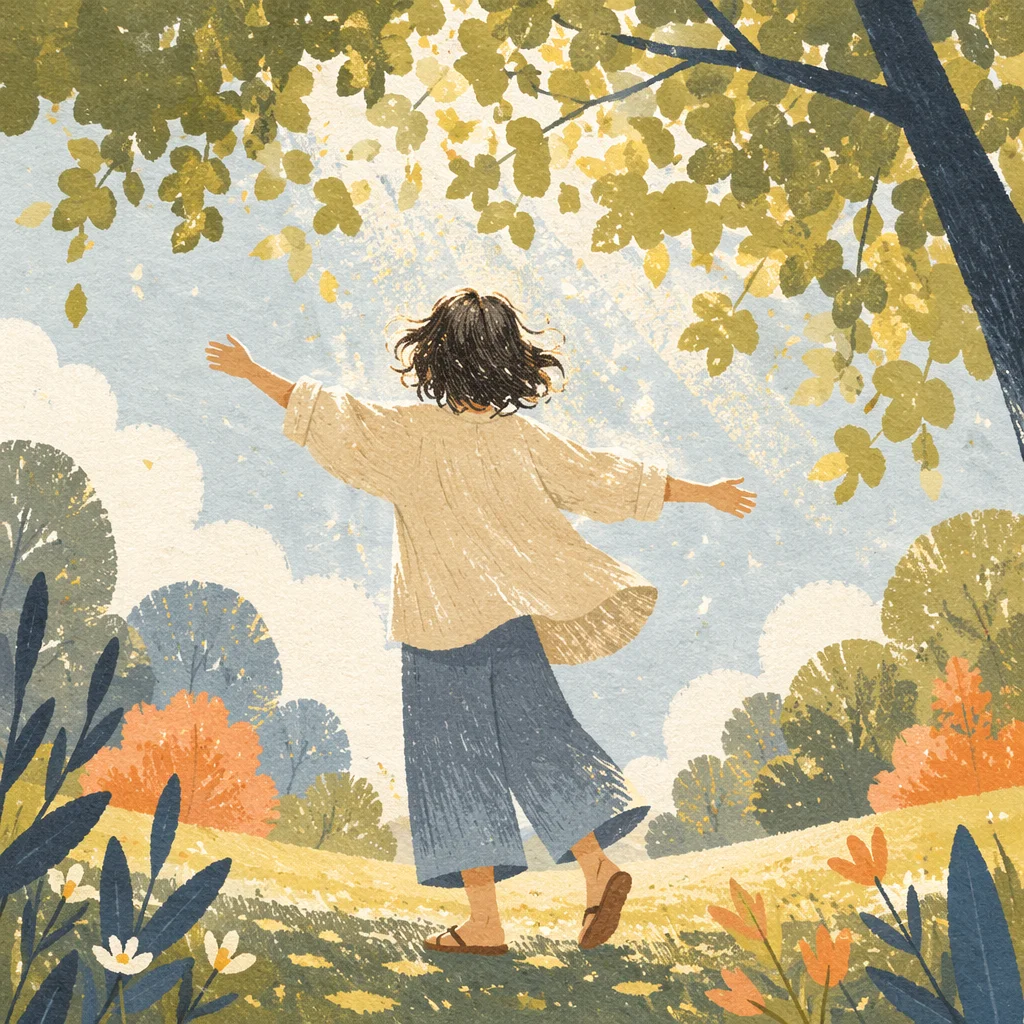 Joyful Sunlight Beneath Dancing Green Leaves