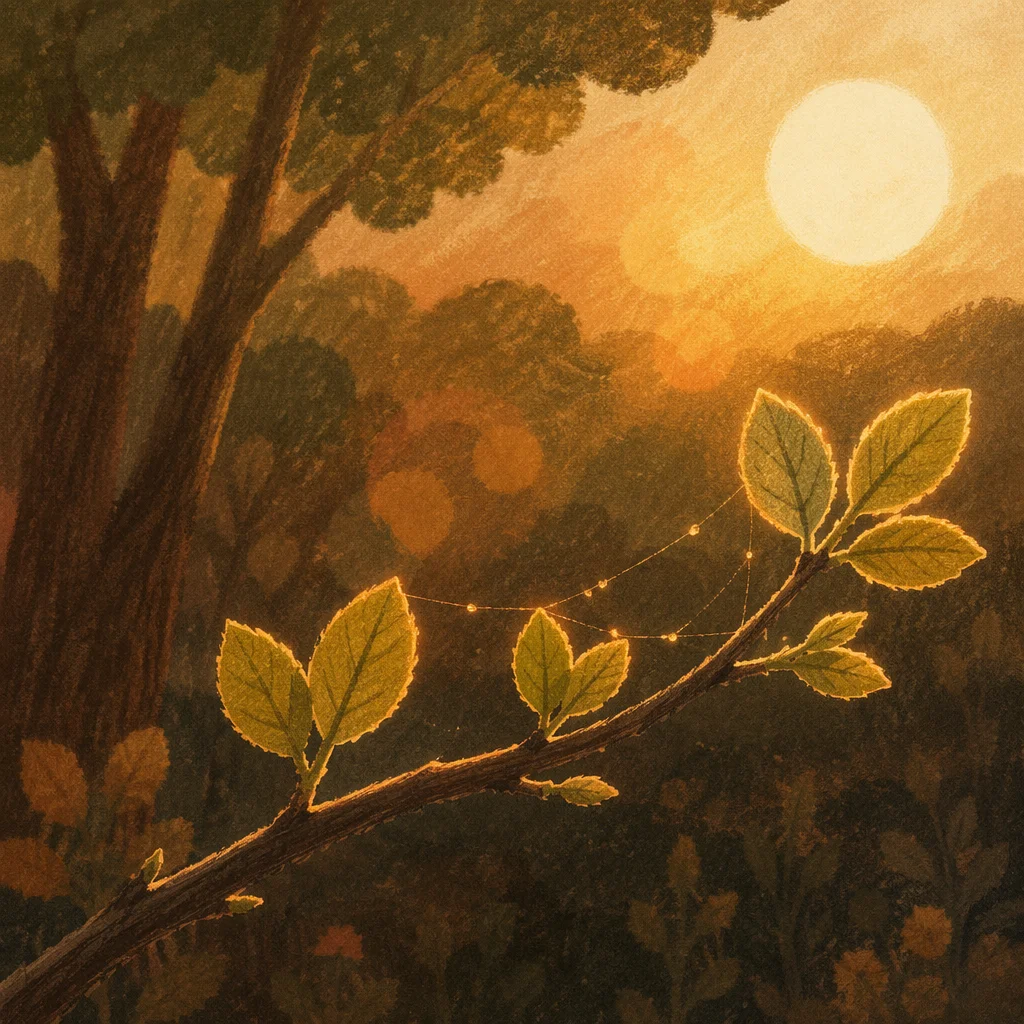 Joyful Sunlight Through Woodland Leaves