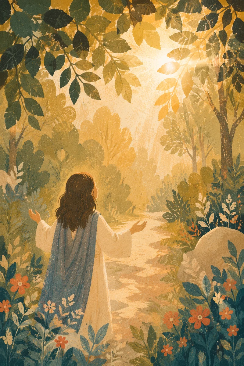 Joyful Sunlight Through Woodland Leaves