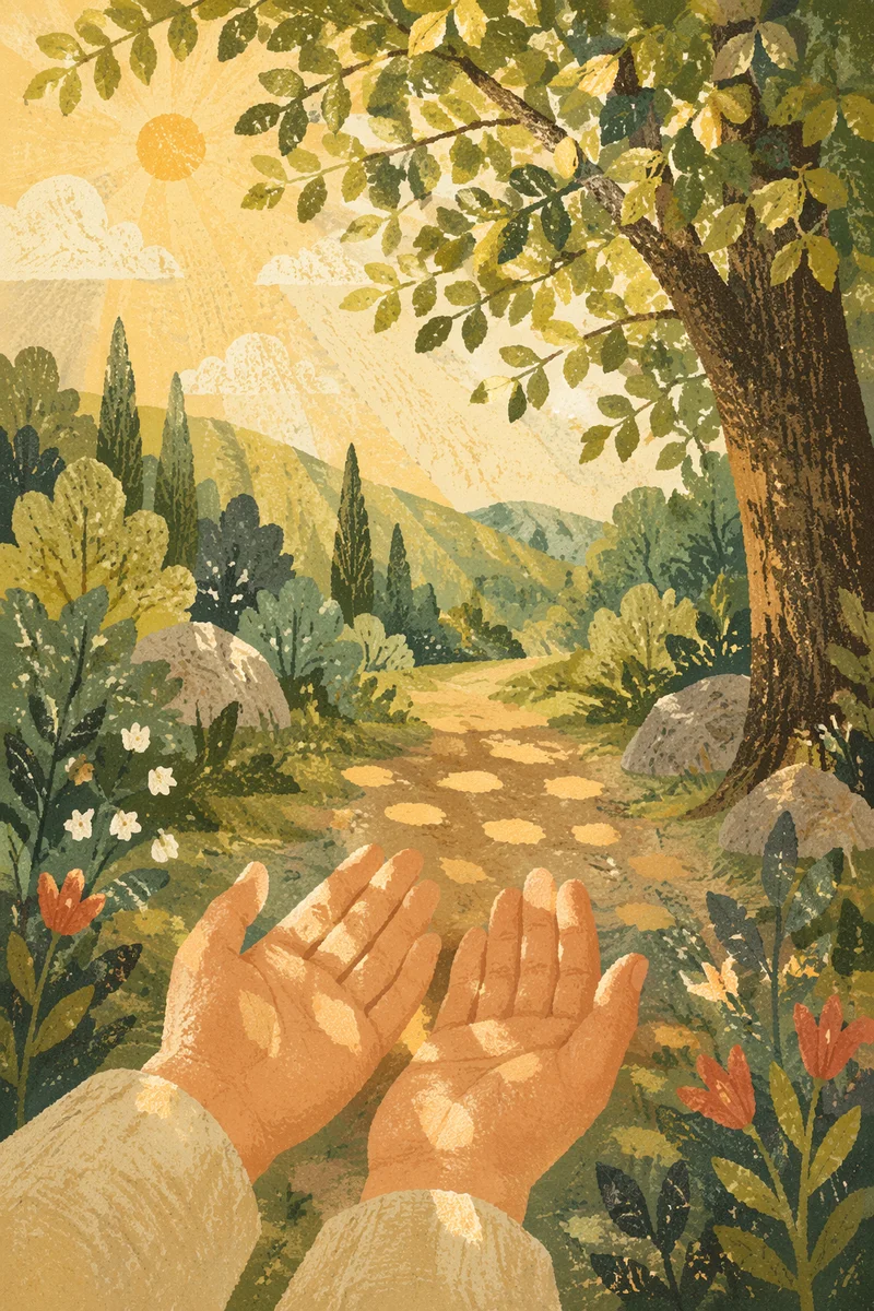 Joyful Sunlight Through Woodland Leaves