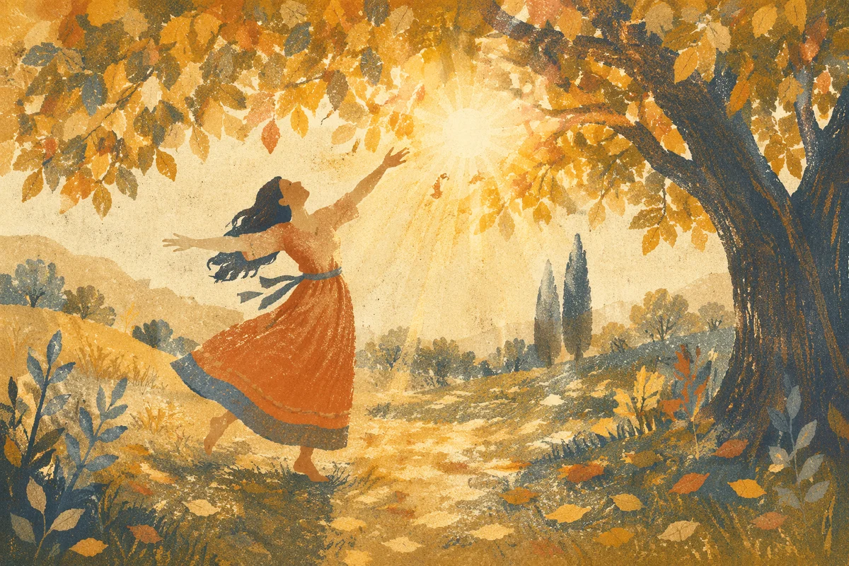 Joyful Silhouette Dancing in Sunlit Grove