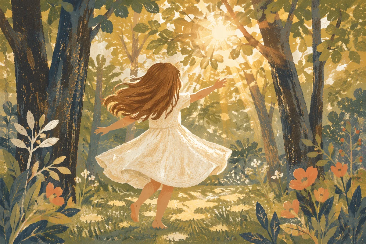 Joyful Dancer in Sunlit Woodland Clearing